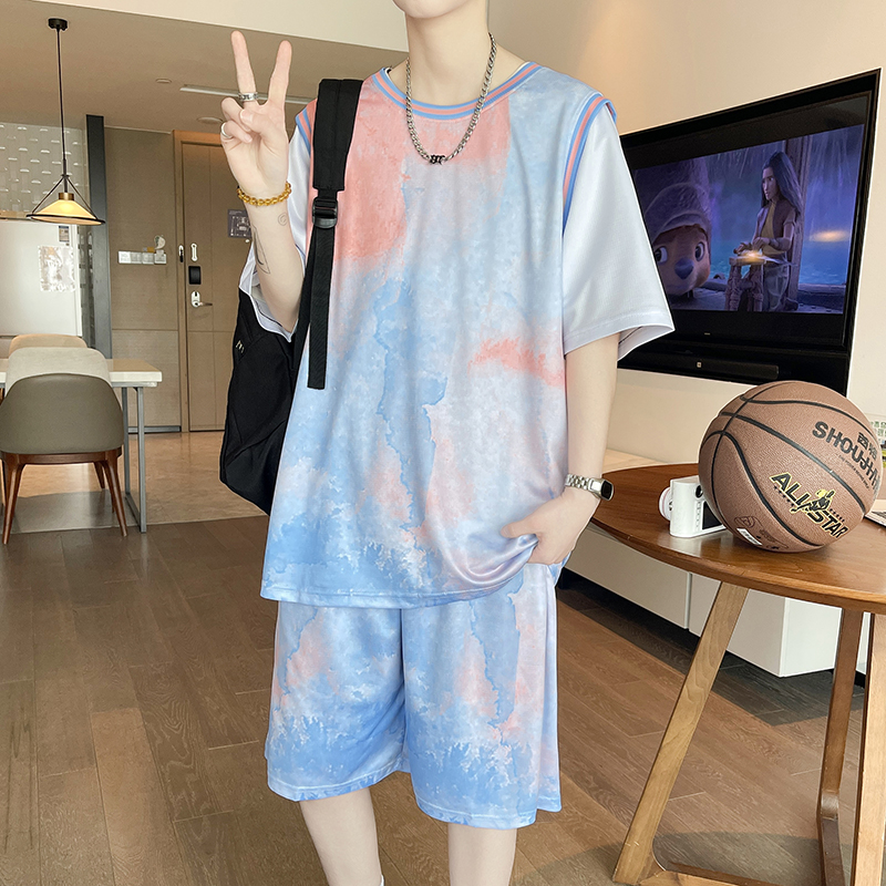 篮球服夏季套装男2025新款短袖t恤初高中学生跑步运动短裤一整套