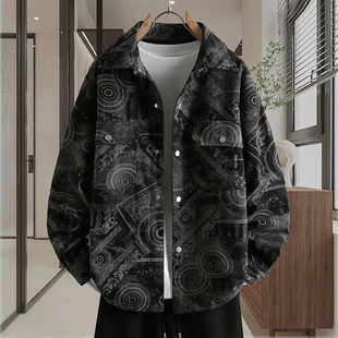 长袖 休闲翻领夹克2025新款 衬衫 美式 高级感痞帅牛仔外套 男士 春秋季