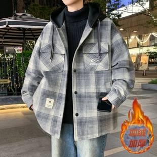 高级感痞帅毛呢外套青少年男装冬装棉衣美式潮牌休闲加绒加厚夹克