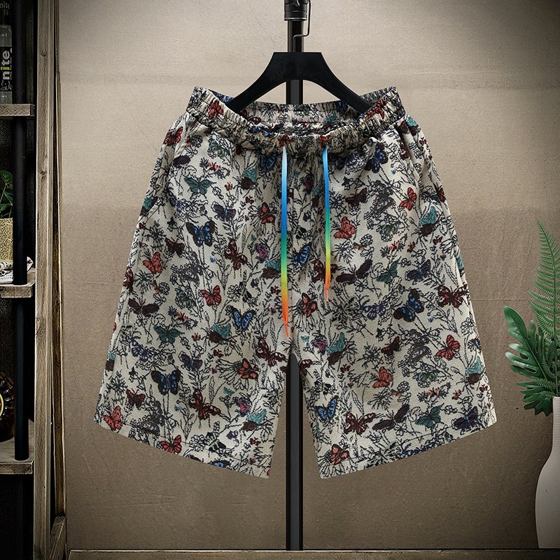 蝴蝶印花短裤男夏季速干薄款沙滩裤潮流时尚冰丝休闲五分裤大裤衩,男装,短裤,淘宝优惠券,粉丝福利购,淘宝优惠卷