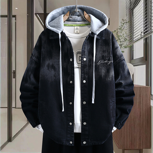 加绒加厚牛仔外套男冬季 高级感痞帅休闲夹克潮流百搭宽松连帽褂子