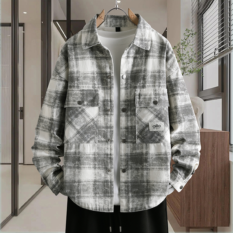 青少年格子衬衫男春秋季高级感痞帅牛仔外套初中高中学生工装夹克