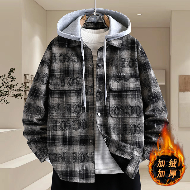 高级感男士加绒加厚牛仔外套2025冬季新款初高中学生连帽夹克棉衣,男装,牛仔外套,淘宝优惠券,粉丝福利购,淘宝优惠卷