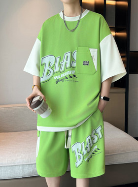 两件套冰丝短袖短裤夏季青少年大童套装男2026新款初高中学生t恤