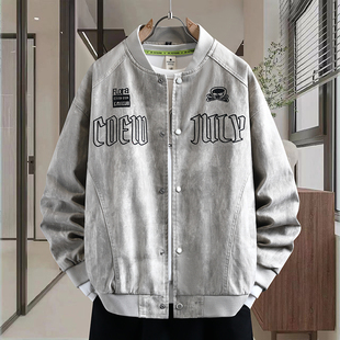 酷帅男孩牛仔外套春秋季2026新款时尚扎染夹克初中高中学生棒球服