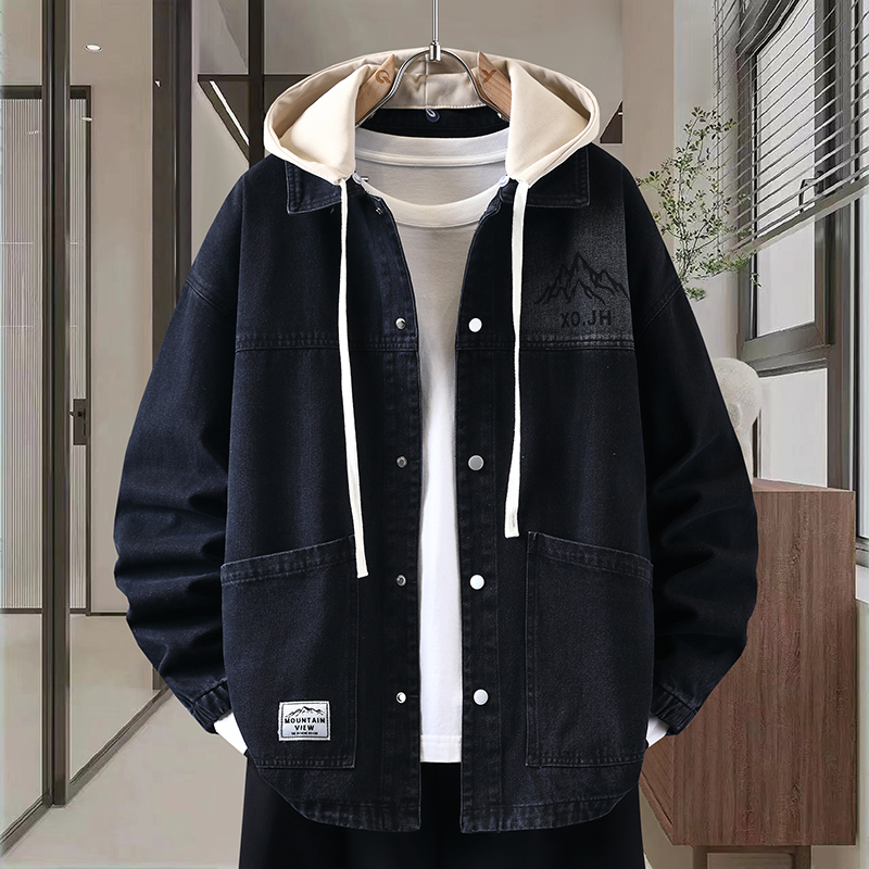 港风牛仔外套男款2025新款春秋季潮流百搭宽松青少年大童男装夹克