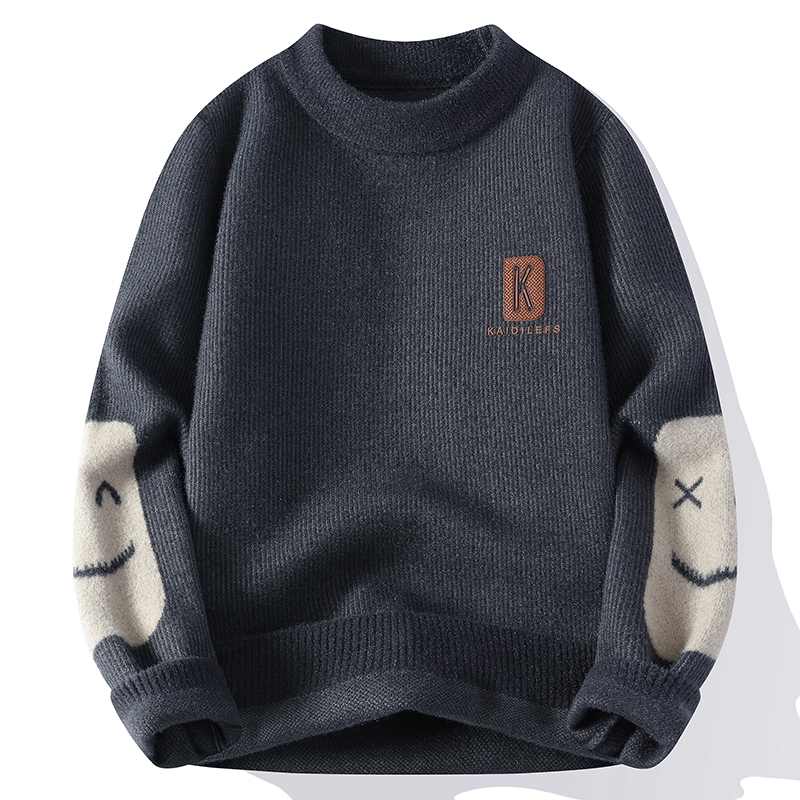 初高中学生圆领毛衣男秋冬季宽松针织衫青少年男孩潮流保暖毛线衣