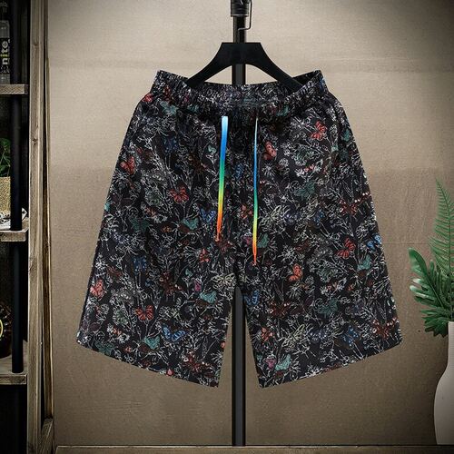 夏季薄款速干花短裤男士外穿沙滩大裤衩潮流宽松直筒休闲五分裤子