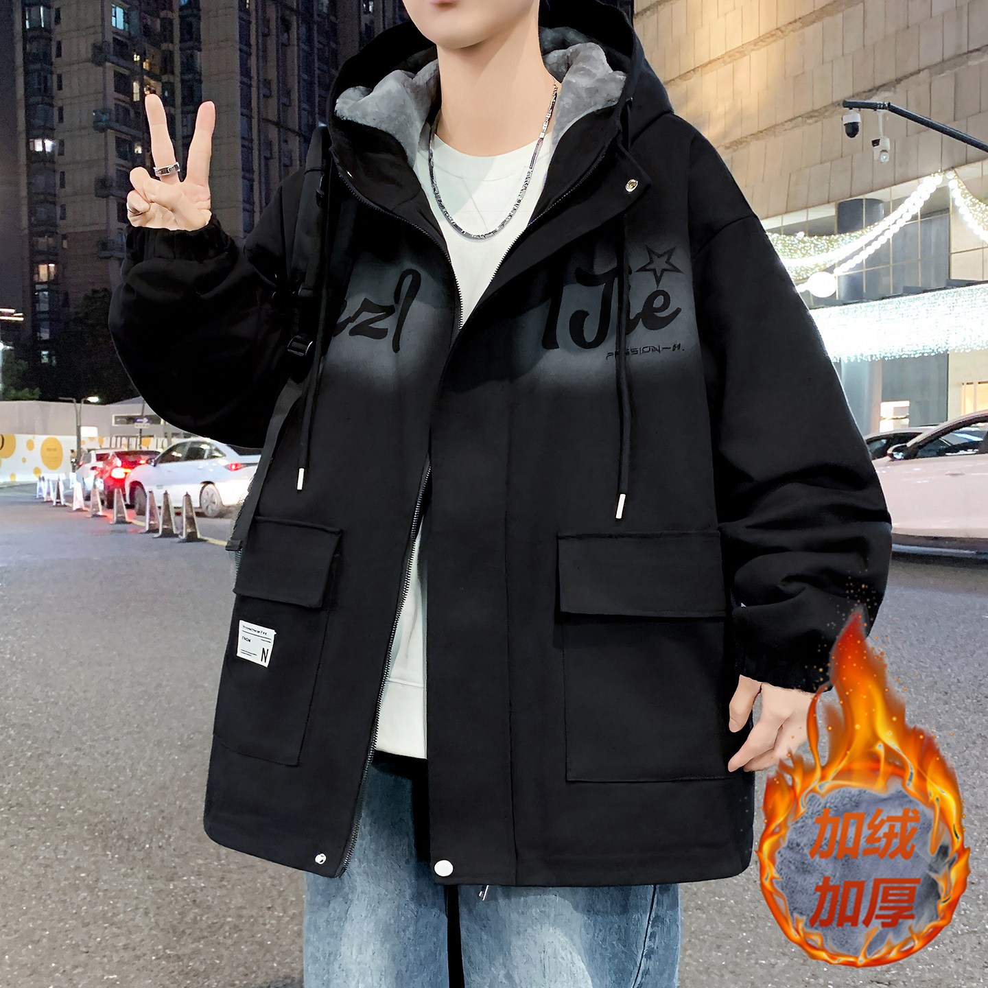 13岁男孩牛仔外套14青少年加绒加厚夹克冬季15初中学生16大童棉衣