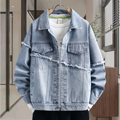 设计感假两件牛仔外套男春秋季 初高中学生夹克帅气青少年长袖 衬衣