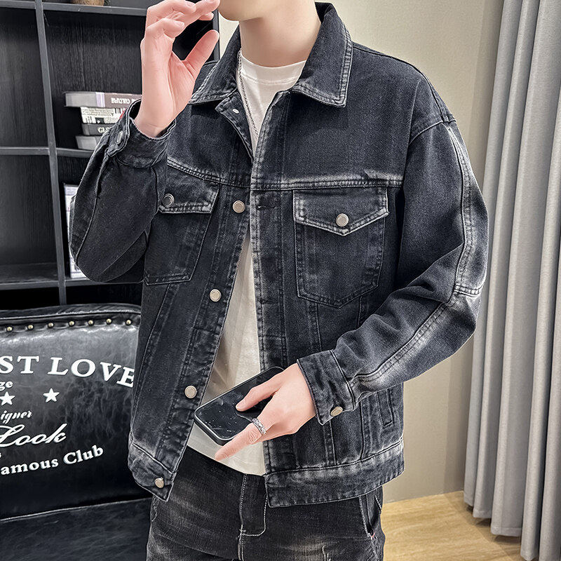 水洗做旧牛仔夹克男士2025春季新款潮牌复古外套男青少年学生上衣