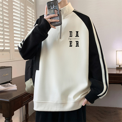 纯棉半拉链立领套头卫衣男宽松潮流秋季2025新款青少年学生上衣潮