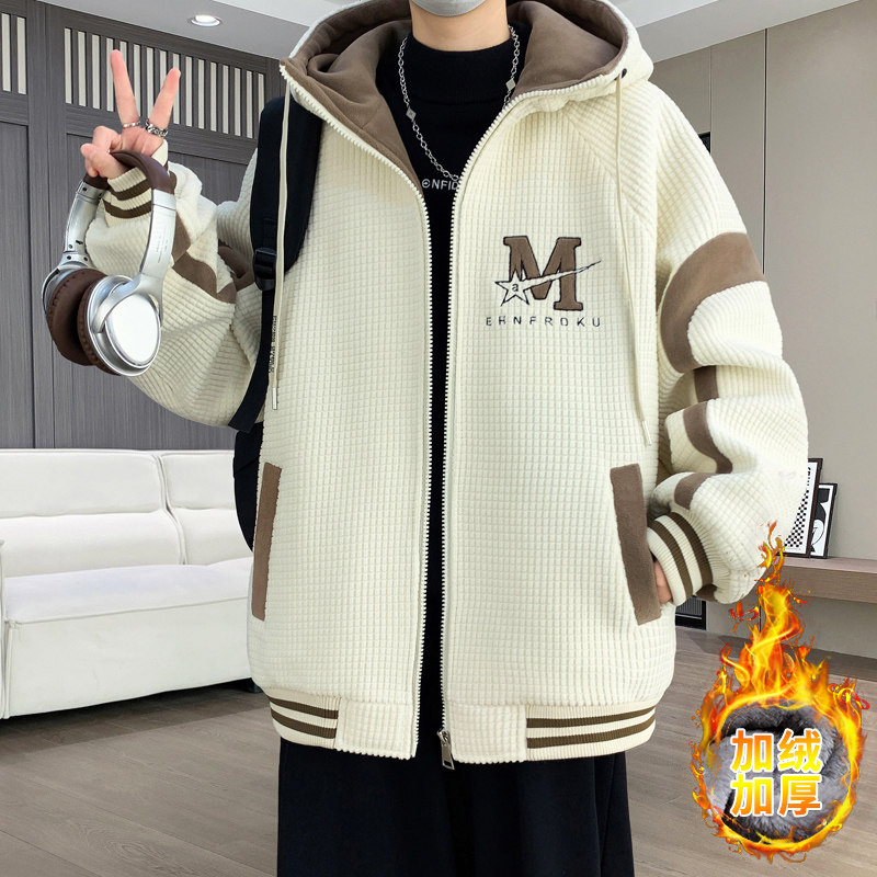 冬季加绒加厚棉衣男酷帅初高中生运动夹克外套青少年大童冬装棉服