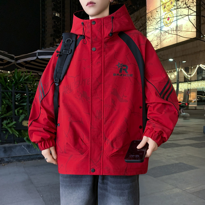 青少年男孩外套春秋季高级感连帽夹克韩版潮百搭初高中学生冲锋衣