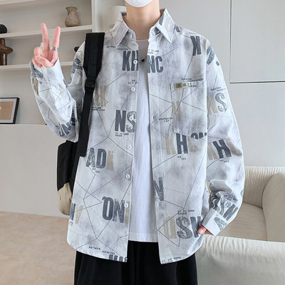 青少年纯棉长袖衬衫男2025春秋季新款美式潮牌外套初高中学生衬衣