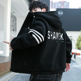 羊羔绒棉衣外套男冬季 初高中学生运动棉服青少年大童连帽加厚夹克