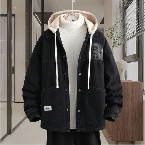 时尚牛仔外套男孩青少年2024年新款春秋季美式潮牌帅气初中生夹克