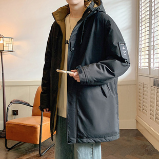 中长款棉衣外套男生冬季高级感痞帅休闲连帽棉袄男款潮流百搭棉服