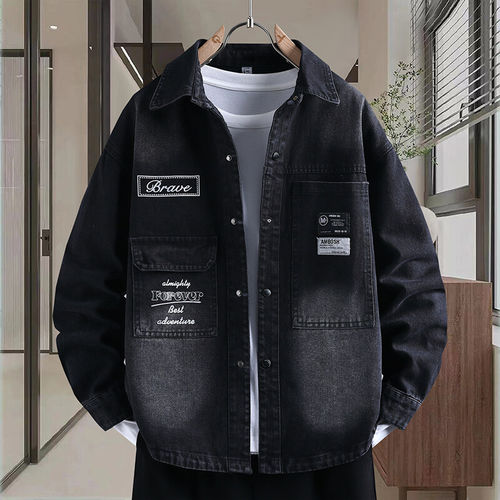 春秋季13岁男孩牛仔外套15初高中学生复古做旧夹克帅气青少年褂子