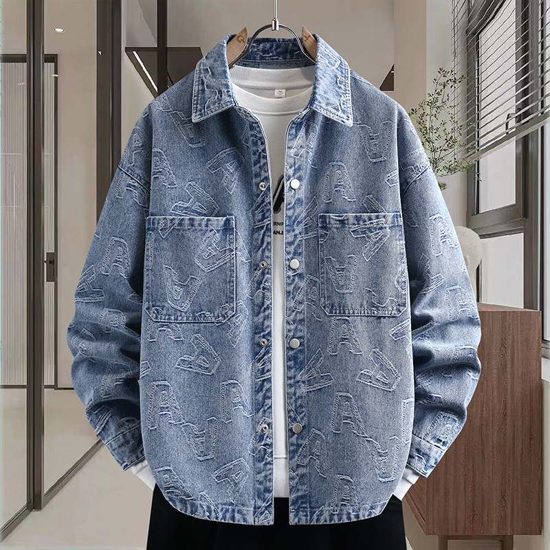 青少年牛仔衣外套男孩大童宽松翻领衬衣春秋季初高中学生潮牌夹克,男装,牛仔外套,淘宝优惠券,粉丝福利购,淘宝优惠卷