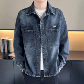 夹克衫 复古做旧水洗牛仔衣服男士 新款 高级感翻领外套男2026春秋季