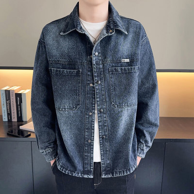 高级感翻领外套男2025春秋季新款复古做旧水洗牛仔衣服男士夹克衫