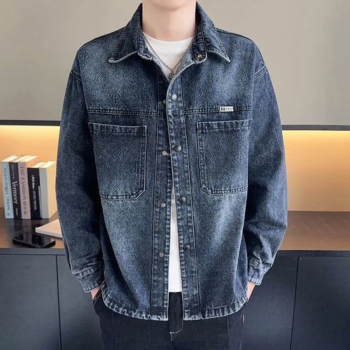 高级感翻领外套男2026春秋季新款复古做旧水洗牛仔衣服男士夹克衫