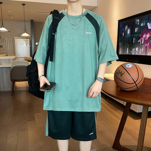 初中高中学生运动套装男夏季潮牌青少年大童短袖t恤速干冰丝短裤