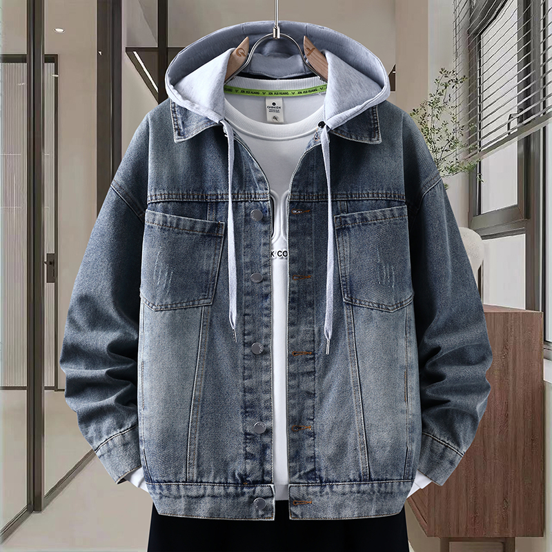 设计感连帽牛仔夹克男士春秋季潮流痞帅气休闲外套青少年男装褂子