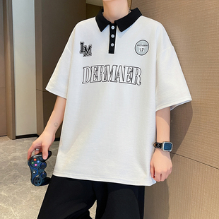 初中生POLO衫男孩青少年2025夏季新款半袖潮流高级感痞帅短袖T恤