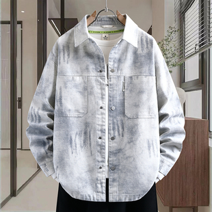 2026新款男士牛仔外套春秋高级感痞帅扎染复古长袖衬衫男春装夹克