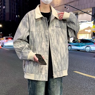 高级感翻领外套男春秋季行政夹克男款潮牌上衣青少年痞帅休闲褂子