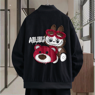 春秋季水洗刺绣牛仔外套男孩青少年卡通夹克帅气初高中学生棒球服