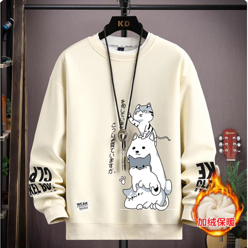 秋冬初中生纯棉卫衣男大童加绒加厚圆领打底衫青少年男孩长袖T恤