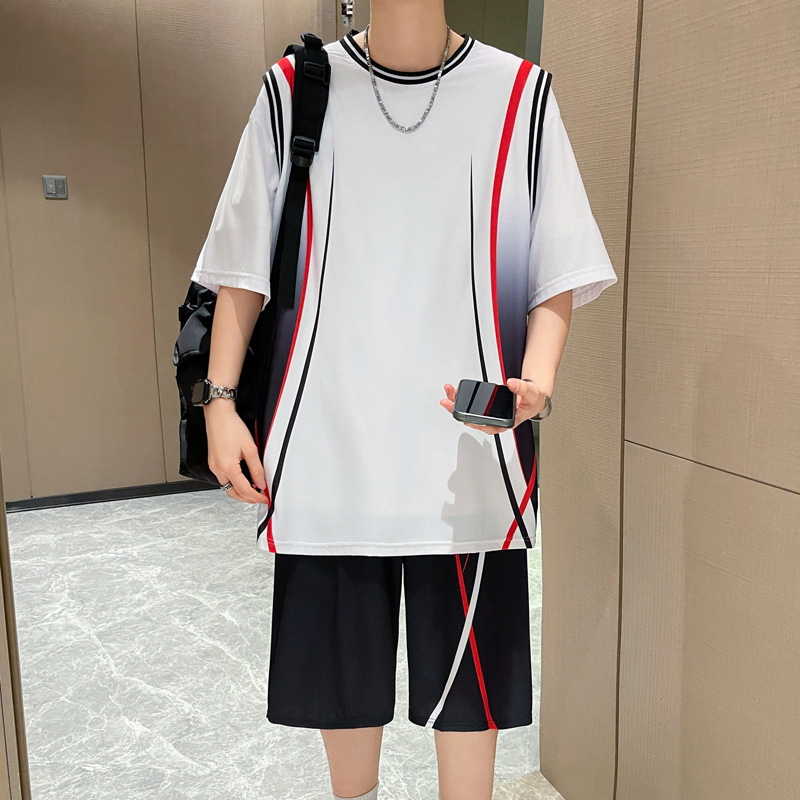 青少年运动服套装男夏季冰丝短袖T恤帅气初中高中学生速干篮球服