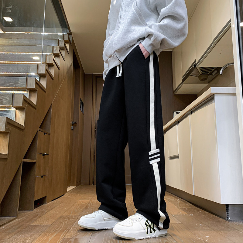 男孩直筒裤子春秋季纯棉卫裤男青少年初中学生宽松休闲运动裤长裤