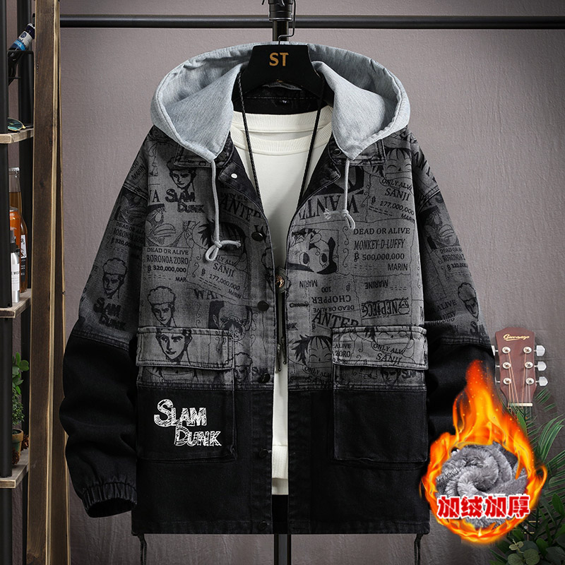 13岁男孩牛仔外套14大童冬季加绒加厚夹克15初中学生16青少年棉衣