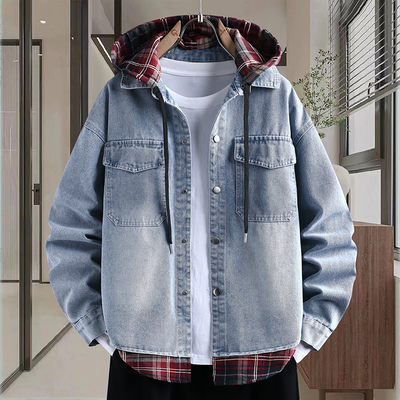 初高中学生外套男春秋季时尚潮流拼接牛仔夹克青少年大童男装褂子