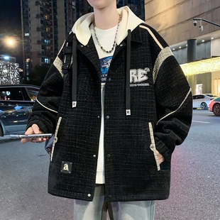 秋冬季青少年外套男高中初中学生潮牌夹克高级感痞帅大童加绒褂子