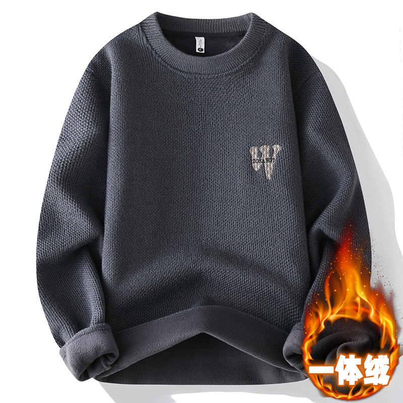 保暖一体绒毛衣男士冬季2025新款针织打底衫男加绒加厚内搭毛线衣