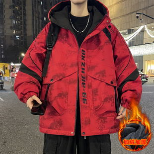 青少年秋冬季外套男款加绒加厚棉衣初高中学生防风防水夹克冲锋衣