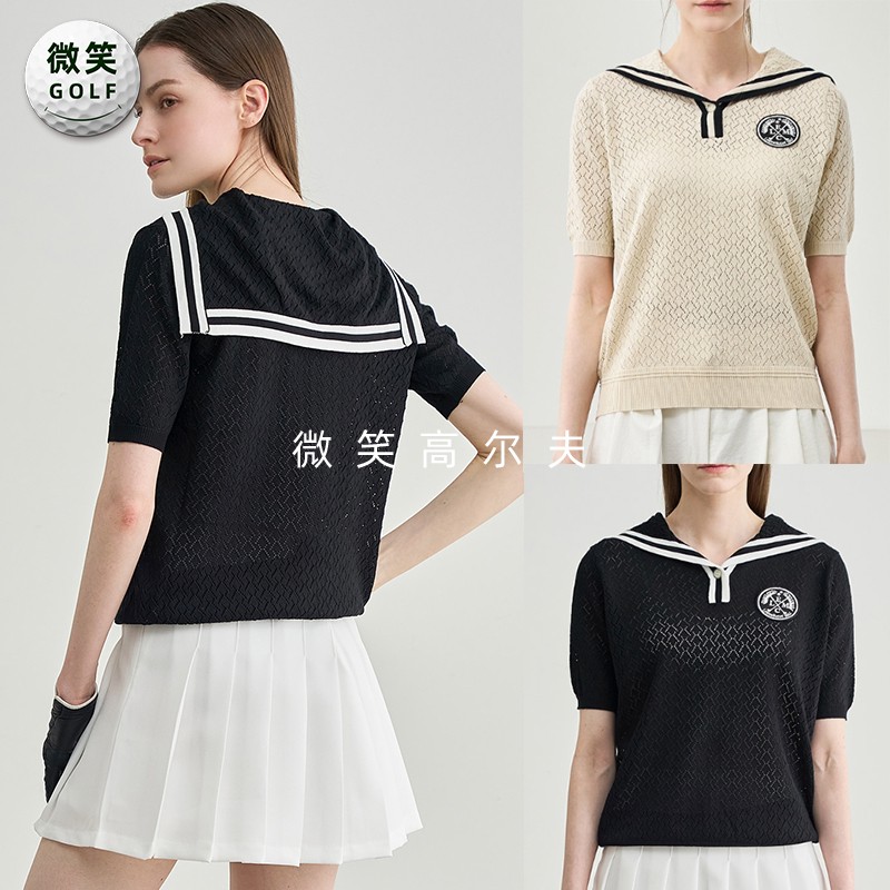 特价2026夏季新款韩国代购海军领减龄高尔夫球服女士短袖针织衫