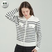针织衫 特价 条纹翻领高尔夫球服女士学院风长袖 韩国代购 2025秋新款