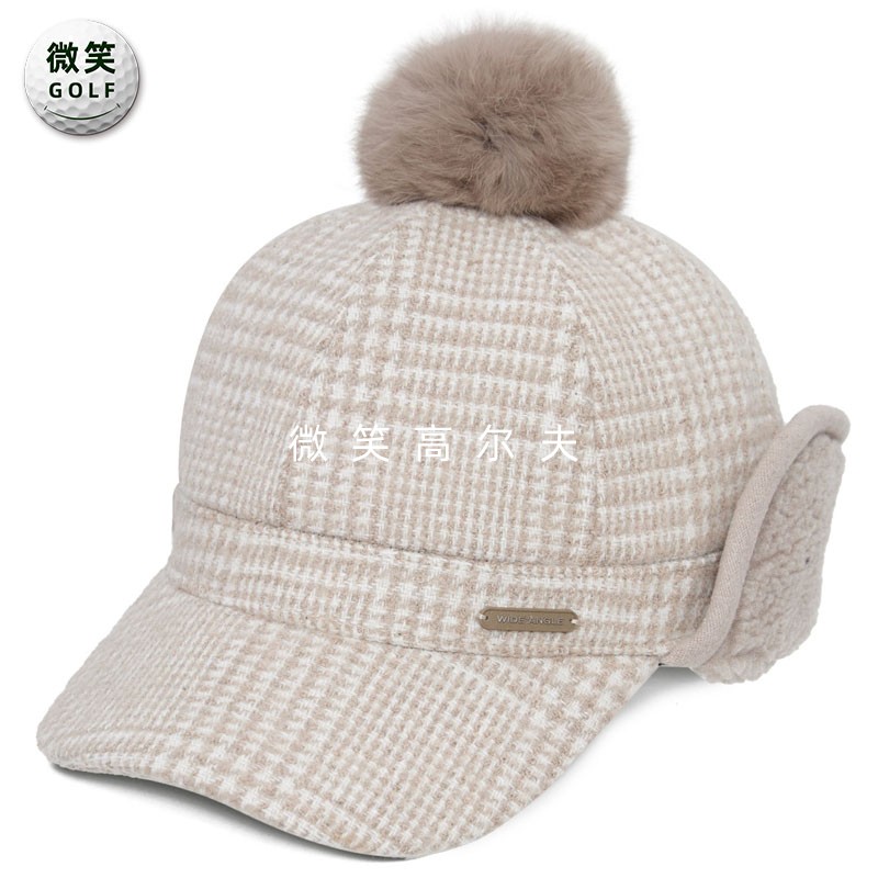 高尔夫毛球千鸟格护耳棒球帽女
