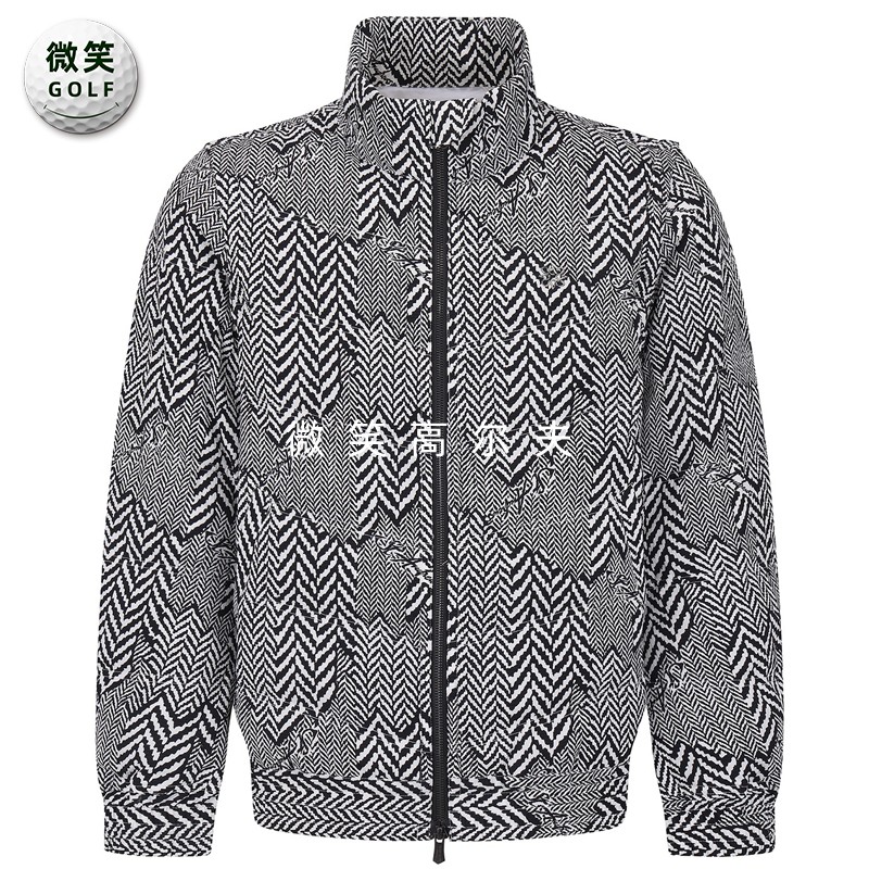 高尔夫男防风保暖人字纹棉服夹克