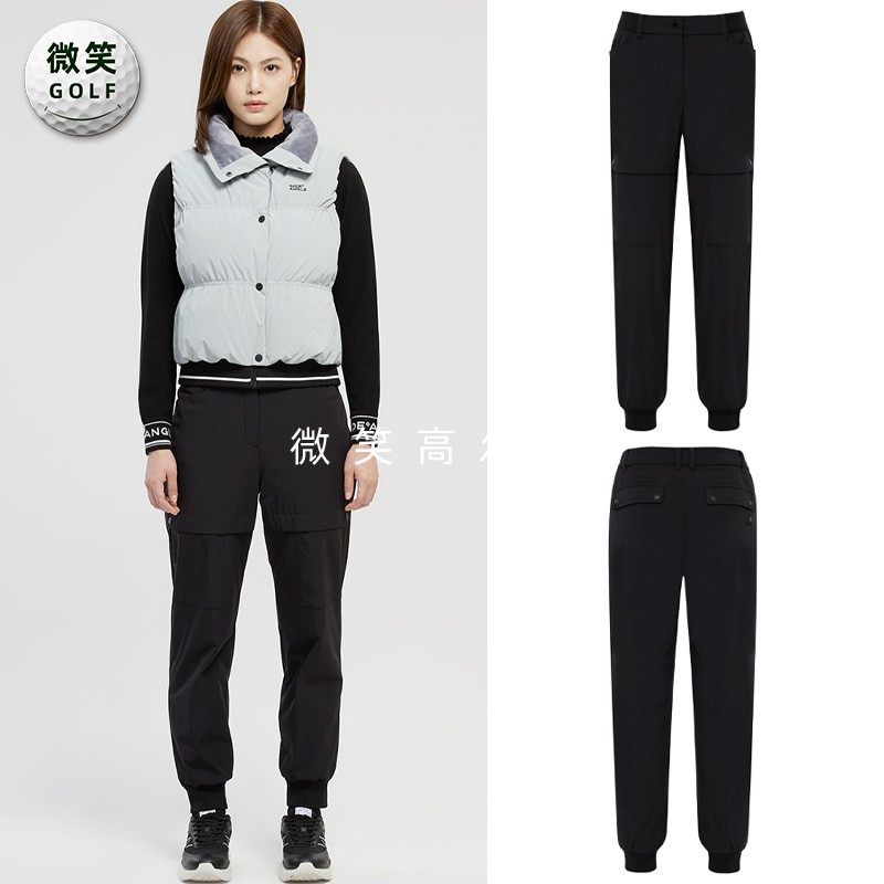 2025冬新品韩国代购WANGLE高尔夫女松紧腰抓绒收腿口袋运动长裤
