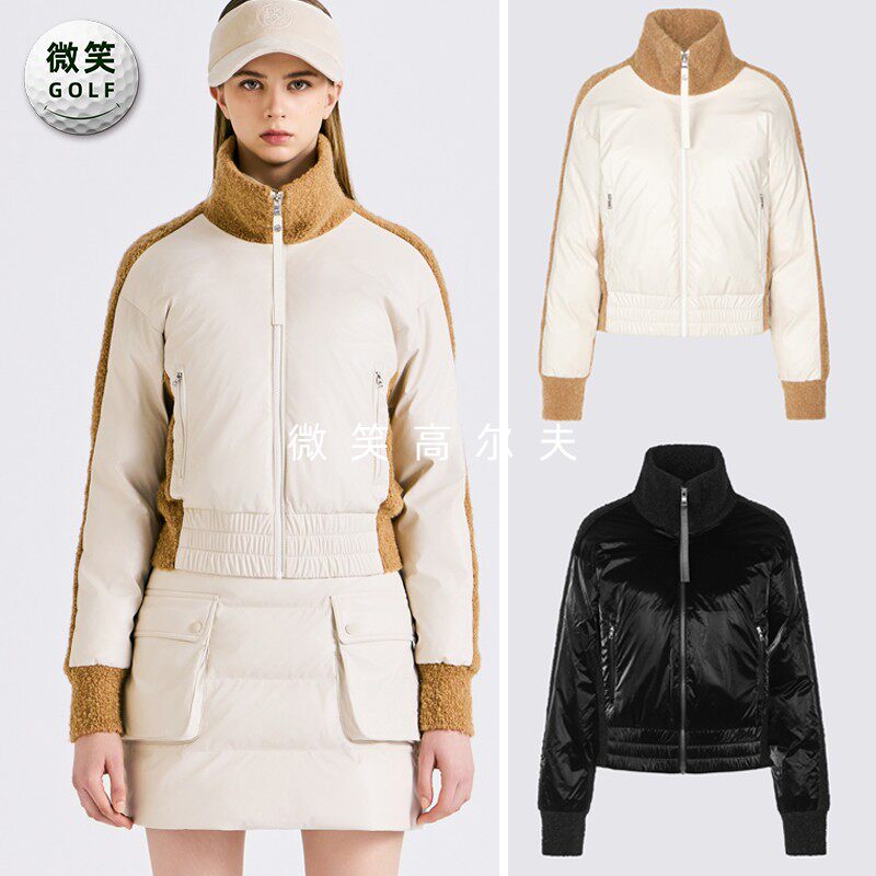 2025冬新品韩国代购GFORE高尔夫女士高领毛绒拼接运动羽绒服夹克