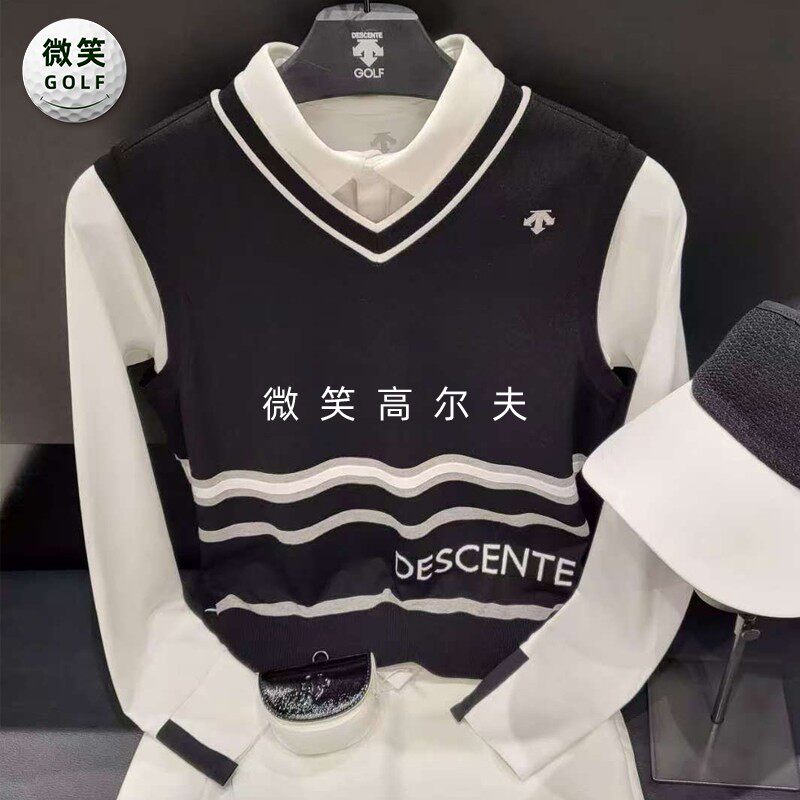 高尔夫女士V领条纹运动针织背心