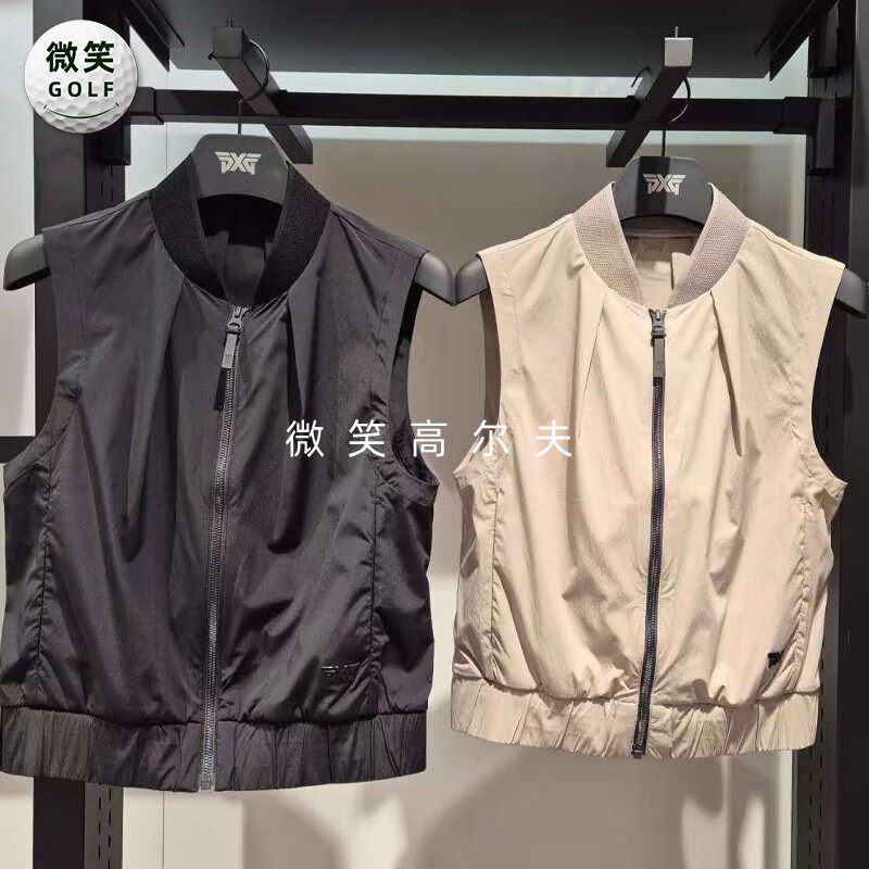 高尔夫女棒球领拉链运动马甲背心
