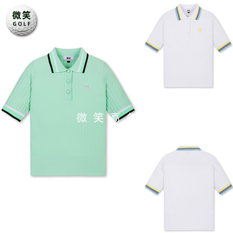 2025夏季新款韩国代购WAA*罗纹翻领高尔夫球服女士短袖针织衫GOLF